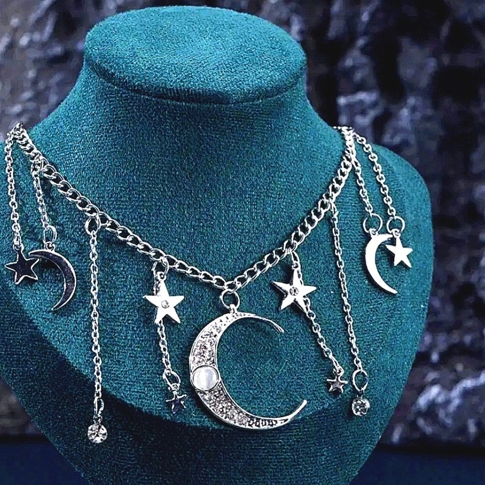 Bohemian Necklace Moon Stars Silver Gold Boho Womens Fashion Celestial Jewelry